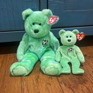 Ty Beanie Baby & Buddy Bear Kicks Soccer Plush Lot Of 2 Retired Ball Green Mint